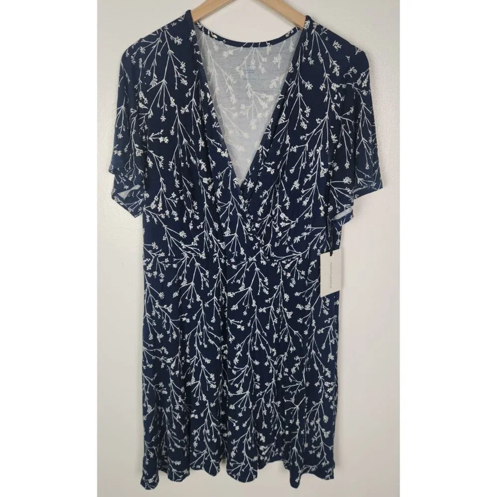 41 Hawthorn Women's Sz. 2X Blue Floral Short Sleeve Dress NWT